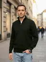 Свитер базовый с воротником на молнии, зеленый