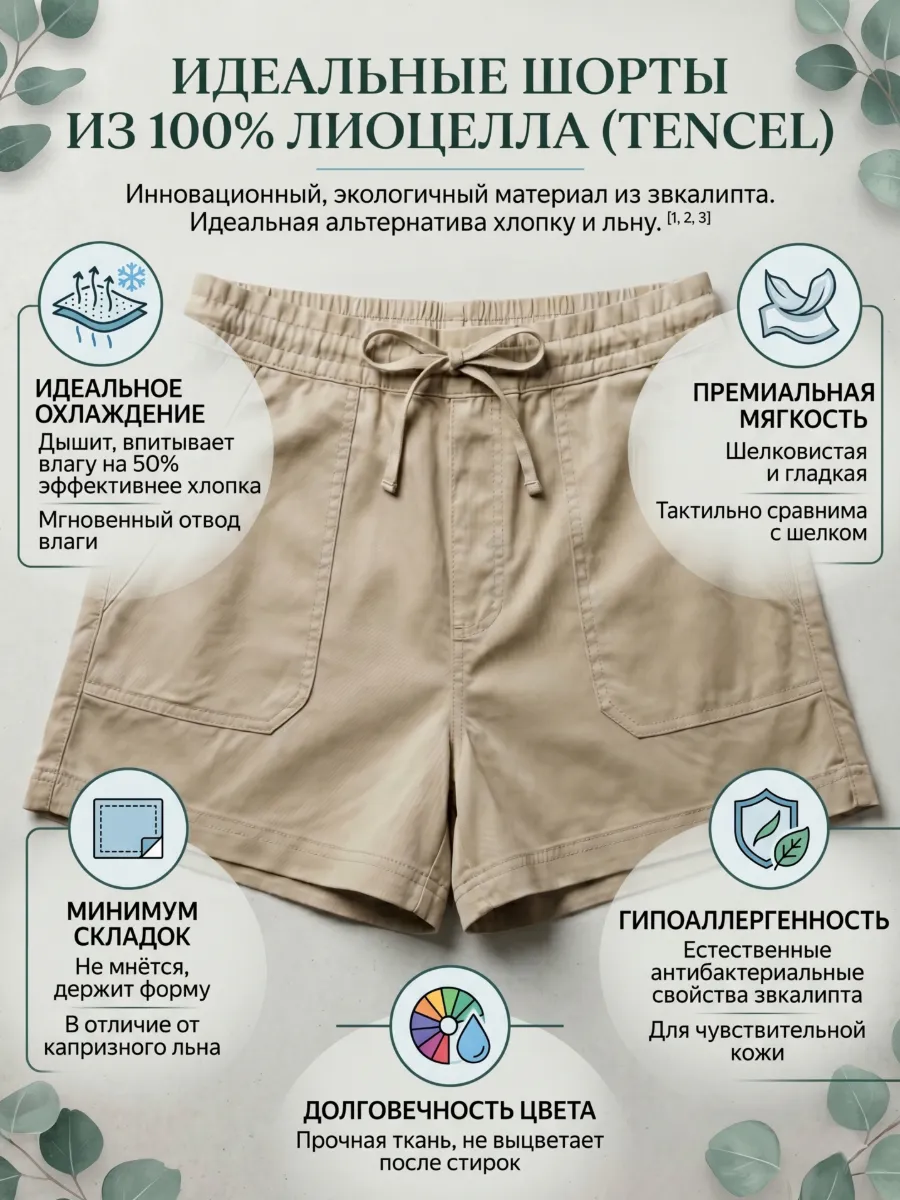 Шорты бермуды летние из лиоцелла короткие свободные — шорты оптом, фото 3 из 4