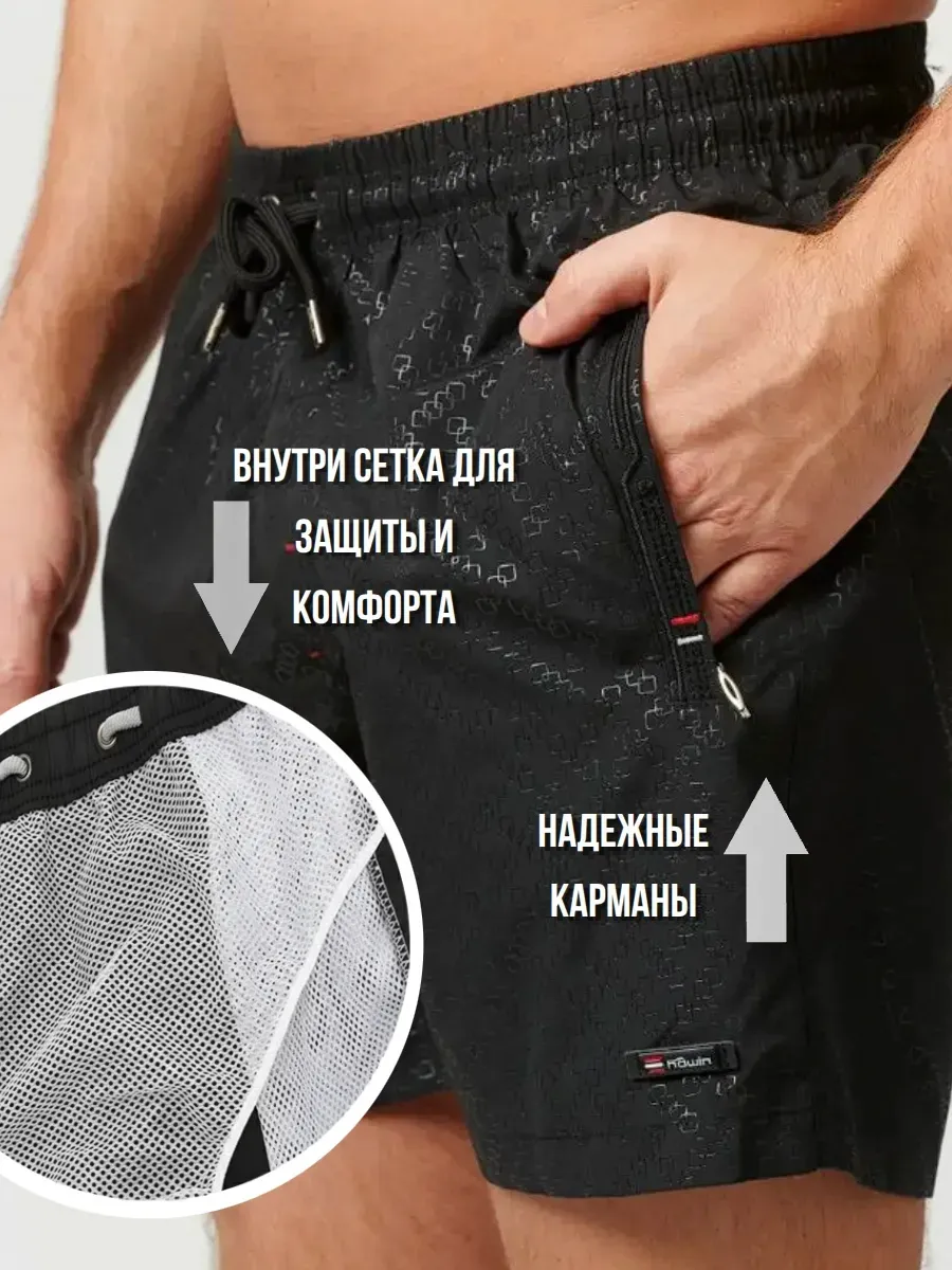 Шорты плавки для бассейна и пляжа, черный — шорты оптом, фото 2 из 4