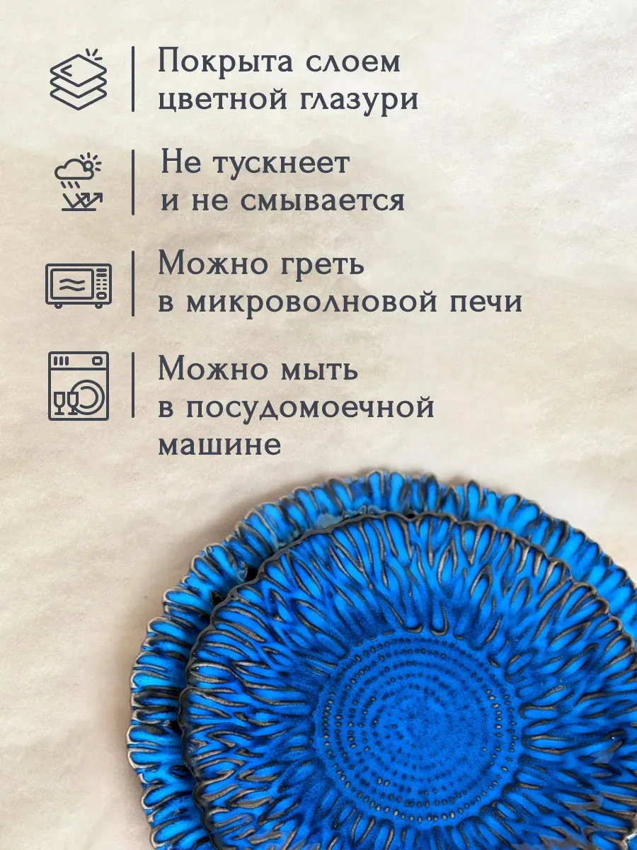 Тарелка сервировочная синяя стильная дизайнерская керамика — тарелки декоративные оптом, фото 2 из 4