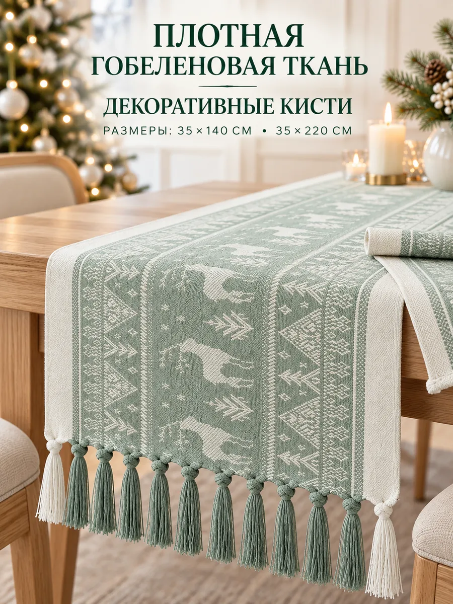 Дорожка на стол сервировочная новогодняя 35х140см раннер — дорожки кухонные оптом, фото 2 из 2