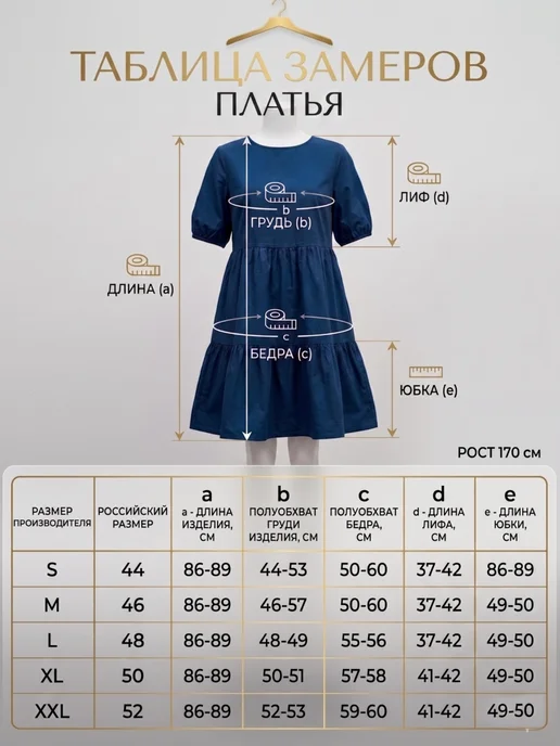 Платье летнее хлопок оверсайз ярусное мини, темно-синий — платья оптом, фото 3 из 4